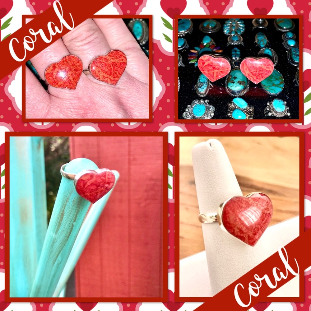 Coral Sterling Silver Adjustable Ring Euc / Nwot … - image 1